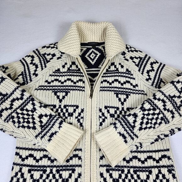 J.Crew Lambswool Womens S Cardigan Sweater Fair Isle Knit Full Zip Nordic Chunky - Picture 6 of 15